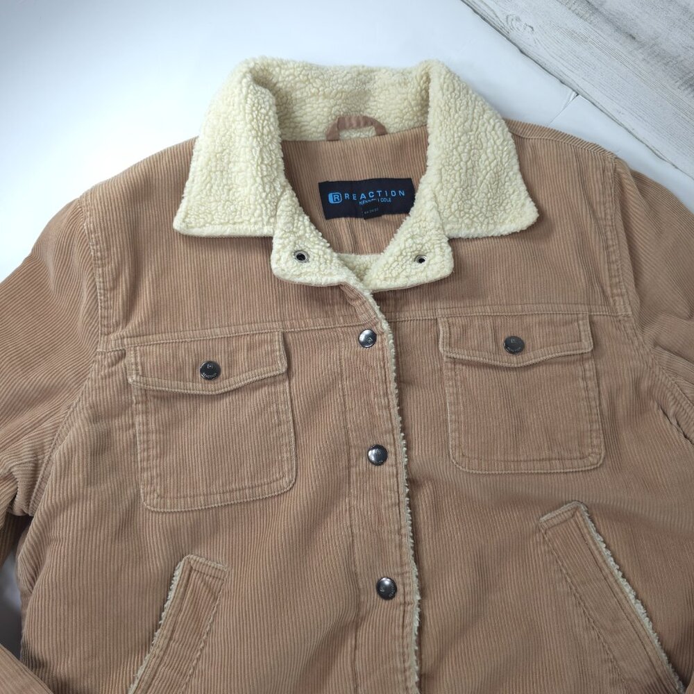 REACTION KENNETH COLE TAN CORDUROY JACKET WOMEN'S SIZE LARGE SNAP BUTTON POCKETS - Picture 5 of 16